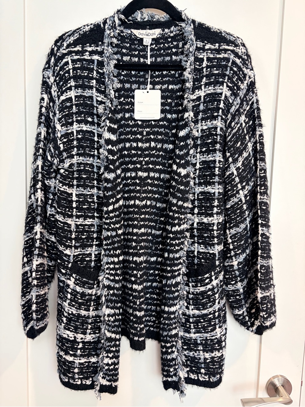 Davi & Dani Bouclé Plaid Open-Front Cardigan Size S NWT